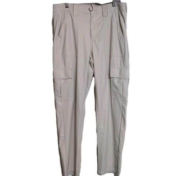 American Eagle Outfitters High-waisted Cream Vegan Leather  Cargo Pants Sz 12 - Picture 1 of 12